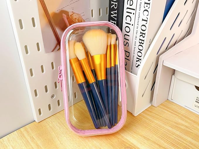 Calantre 6PCS Clear Hard Shell Zipper Case 13.8 * 11.8 * 2 IN (Pink)