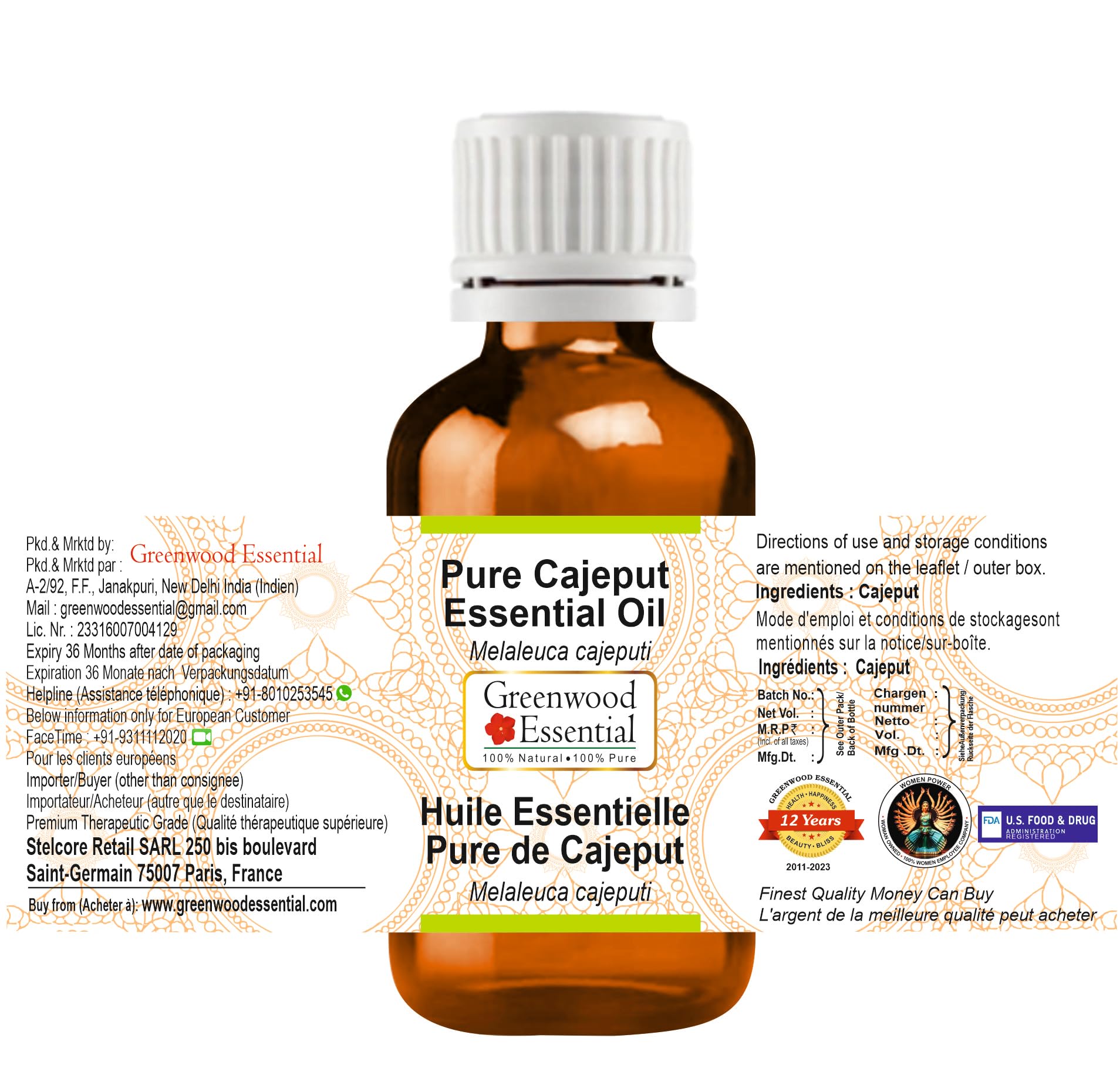 Greenwood Essential Cajeput Essential Oil (Melaleuca cajeputi) Pure | Non-Sticky | Non-Greasy | Lightweight | Men & Women | All Skin Types | Steam Distilled 15ml (0.50 oz)
