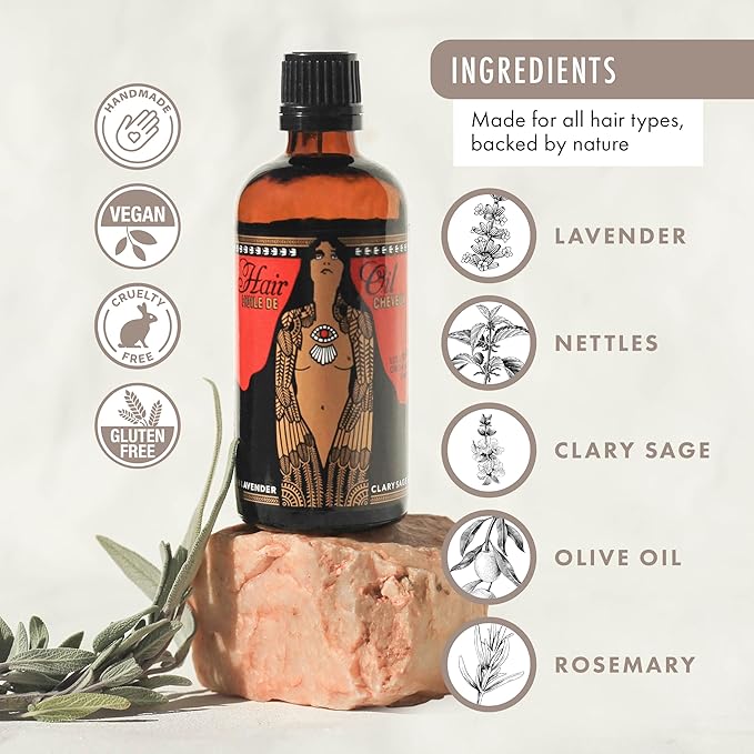 Lulu Organics Argan Oil for Hair, Nourishing, Strengthening - Curly Dry Frizzy Damaged Hair, Adds Shine and Moisturizes, Scented Organic Oil, Lavender & Clary Sage - 3.4 oz