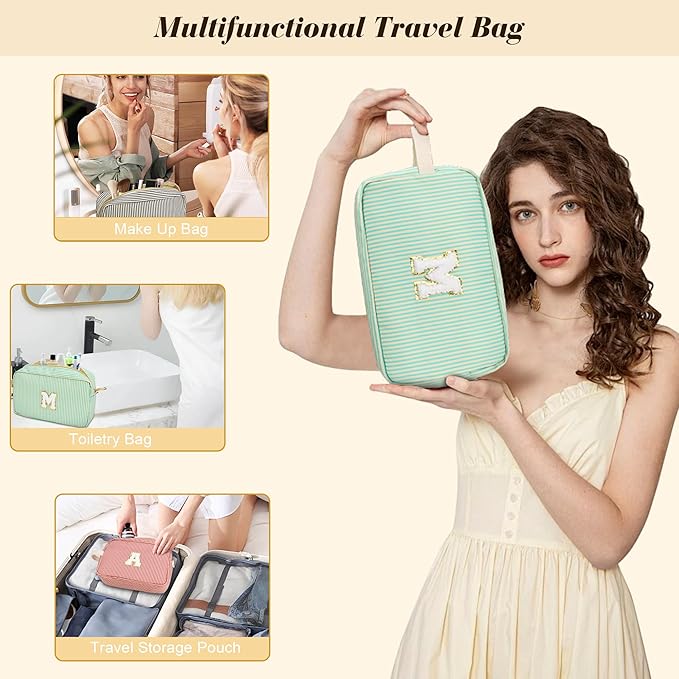 Travel Makeup Bag Christmas Gifts for Women Girl Teens, Personalized Initial Makeup Bag for Cute Teen Girls, Preppy Stuff Toiletry Bag Cosmetic Bag, Teen Girls Gift Trendy Stuff, Letter B