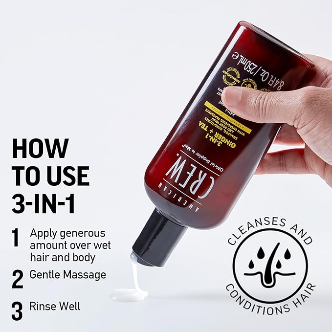 American Crew 3-in-1 Shampoo & Body Wash, Ginger & Tea, 15.2 fl oz
