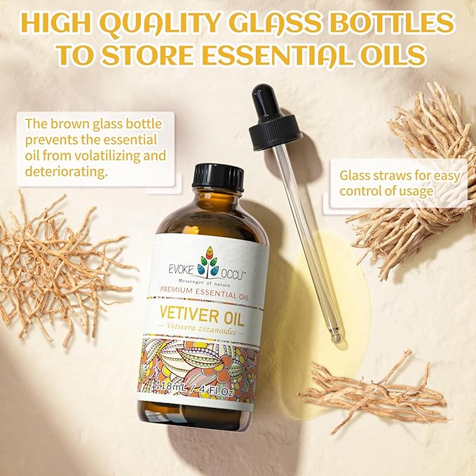 EVOKE OCCU Vetiver Essential Oil for Skin, Diffuser, Aromatherapy
