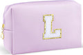 URSKYTOUS Gifts for Girls Initial Makeup Bag Personalized Cosmetic Bag with Zipper Cute Travel Toiletry Bag Waterproof PU Preppy Makeup Pouch Birthday Gift for Teen Girls Women(Purple L)
