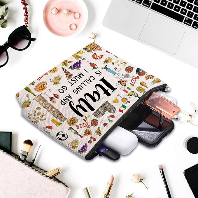 CEASQVAA Italy Travel Gift Makeup Bag, Italy Lover Themed Gifts for Traveller Women Friends, Italian Travel Trip Essentials Souvenir