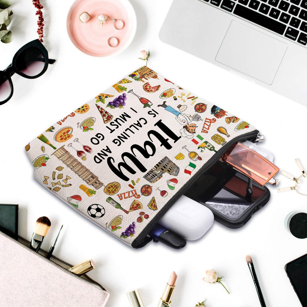 CEASQVAA Italy Travel Gift Makeup Bag, Italy Lover Themed Gifts for Traveller Women Friends, Italian Travel Trip Essentials Souvenir