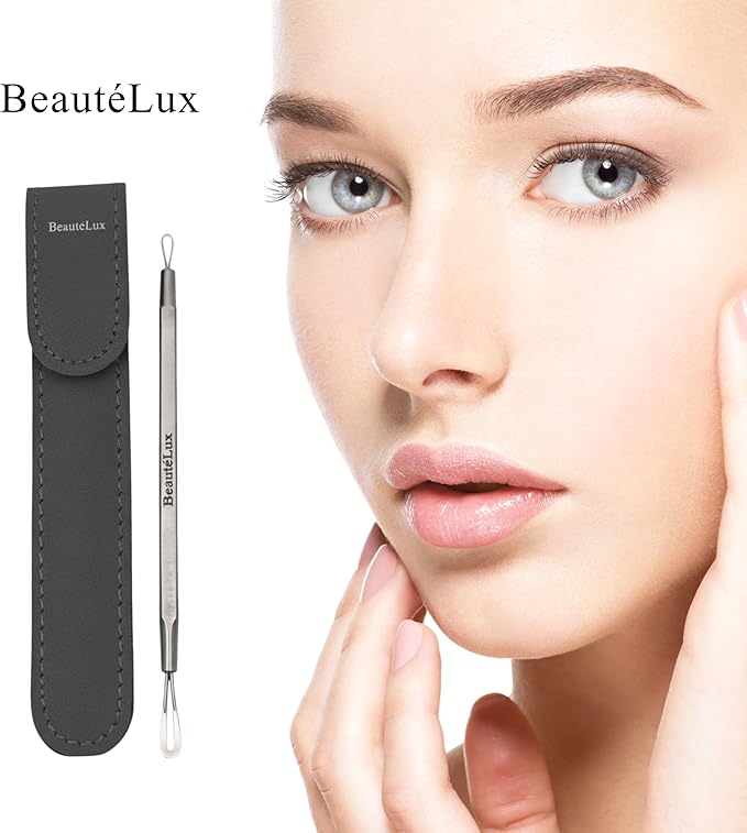 BeautéLux 2-in-1 Blackhead Removal Tool, Stainless Steel Acne Extractor, Blackhead & Whitehead Remover for Face/Nose, Dual-Loop Pimple Extractor, Skin Blemish Tool