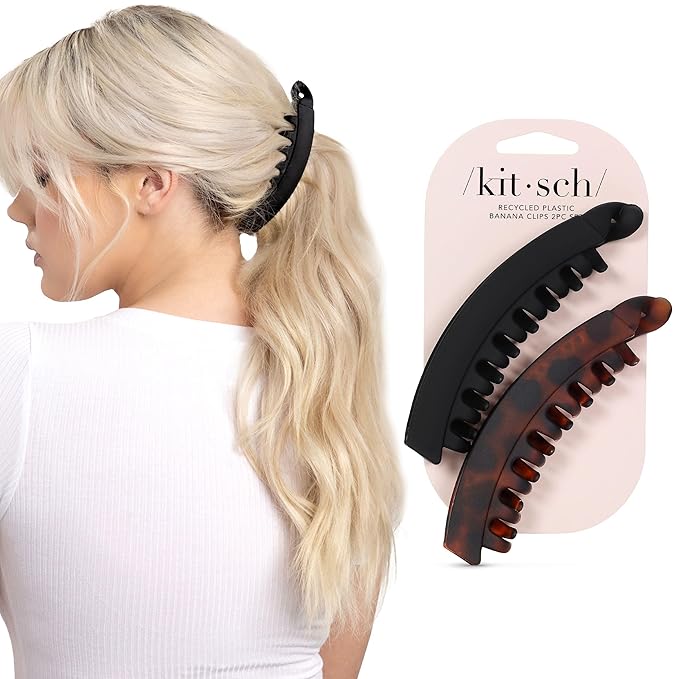 Kitsch Banana Hair Clips For Women – All Hair Types - Black & Tort, 2pcs