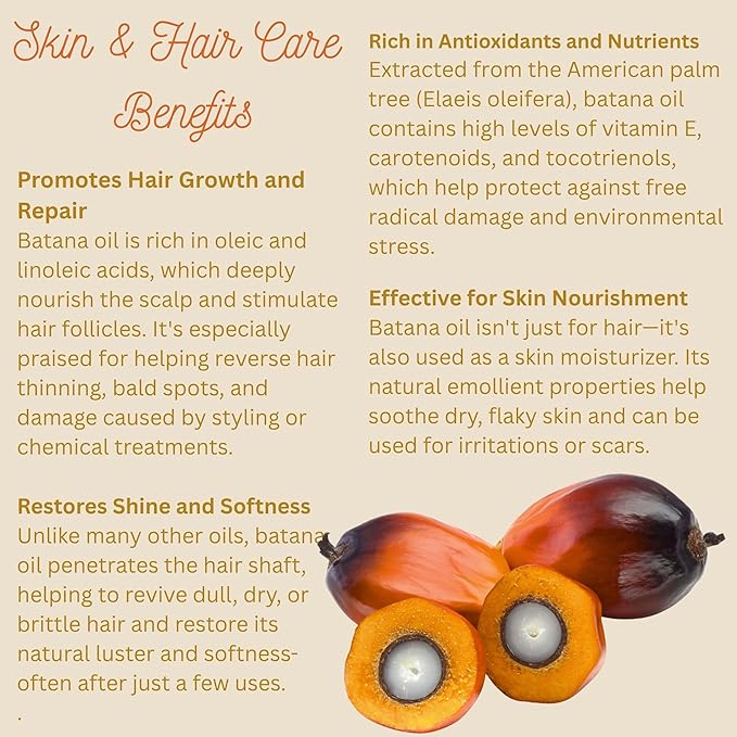 Best Nature's Cosmetics Batana Oil for Hair Growth and Repair: Raw Batana Oil from Honduras - 100% Pure & Natural - For Thicker & Stronger Hair. Recognized by Dr. Sebi (2 fl oz)