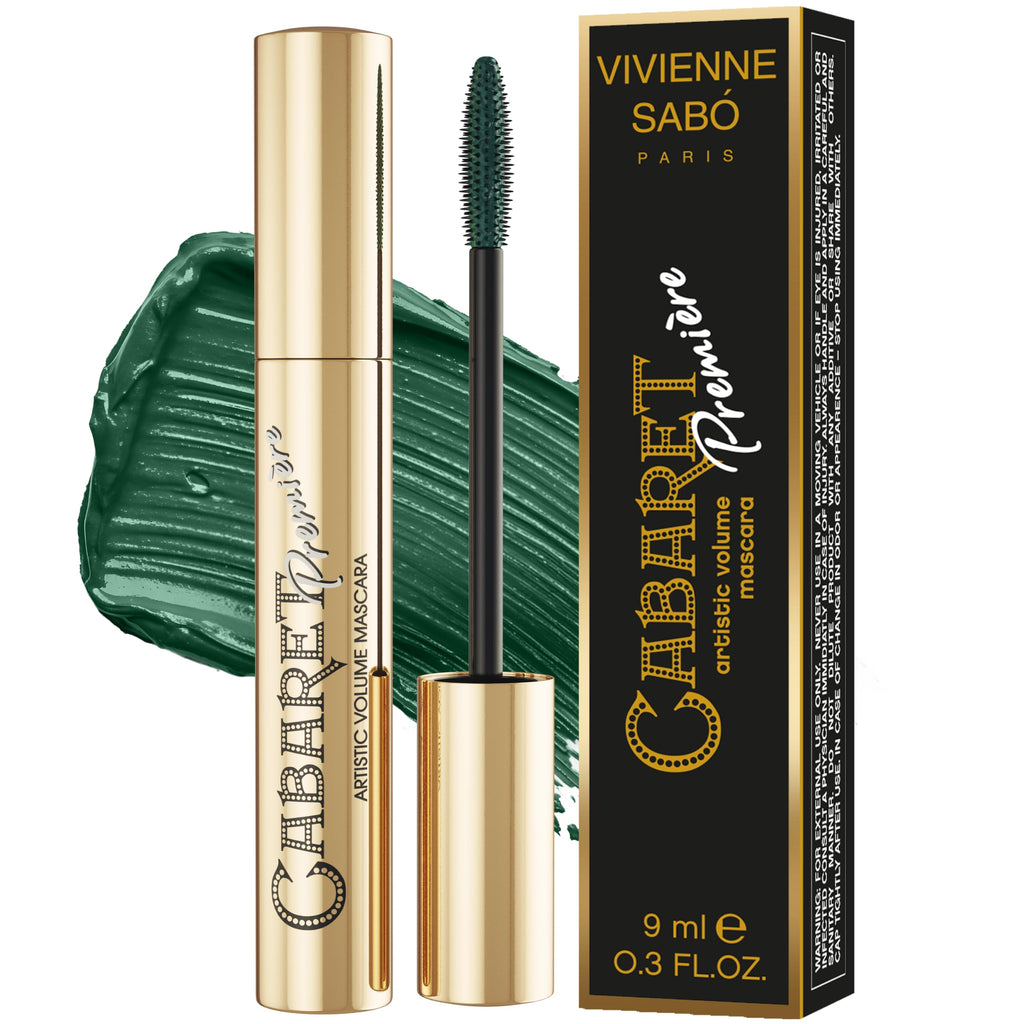 Vivienne Sabó Cabaret Premiere Green Mascara, Volume and Length, Defining, Curling, No Flaking, No Clumping, Smudge Proof, Washable, Cruelty-Free, Made in Europe, (06 Green), 0.3 Fl Oz, 1 Pack