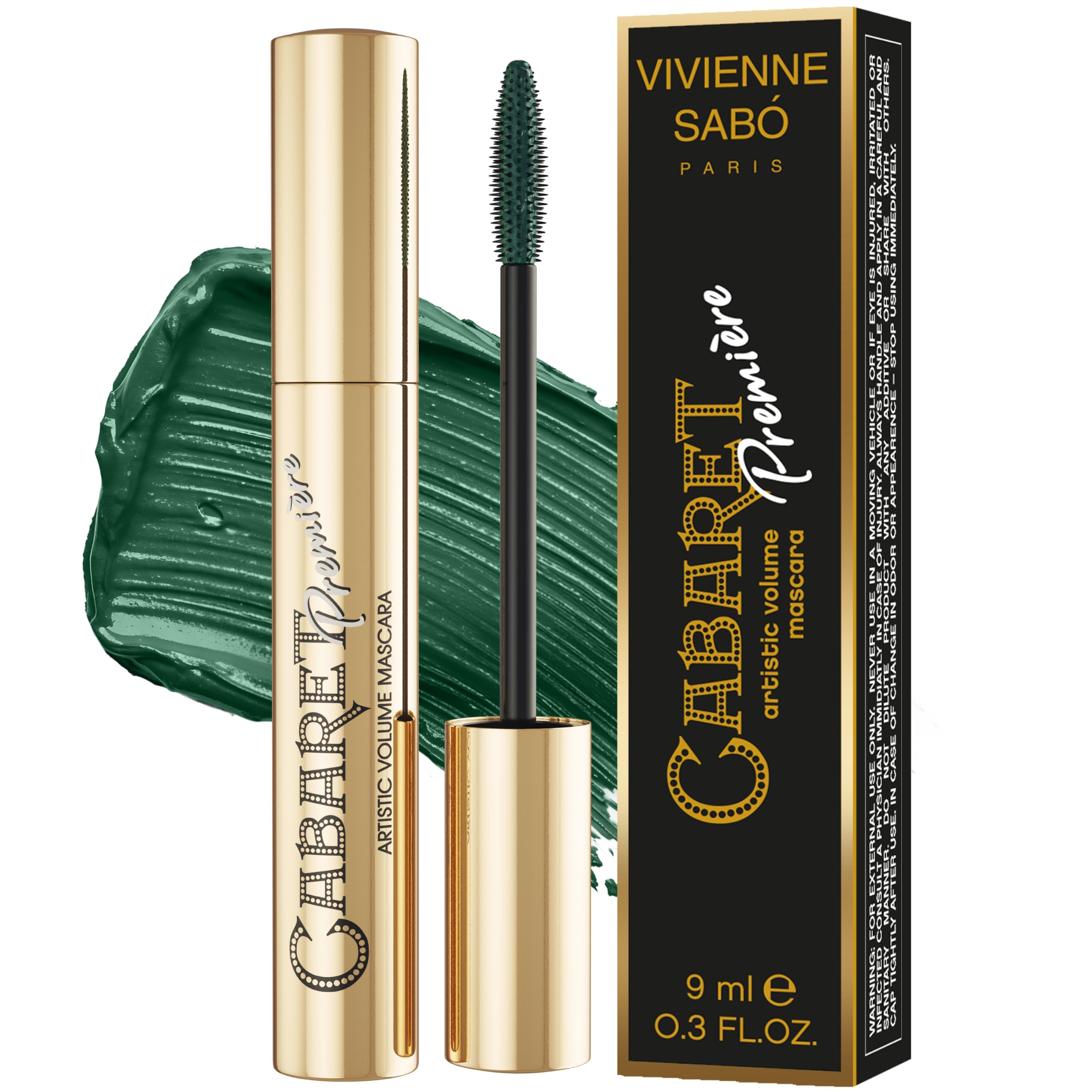 Vivienne Sabó Cabaret Premiere Green Mascara, Volume and Length, Defining, Curling, No Flaking, No Clumping, Smudge Proof, Washable, Cruelty-Free, Made in Europe, (06 Green), 0.3 Fl Oz, 1 Pack