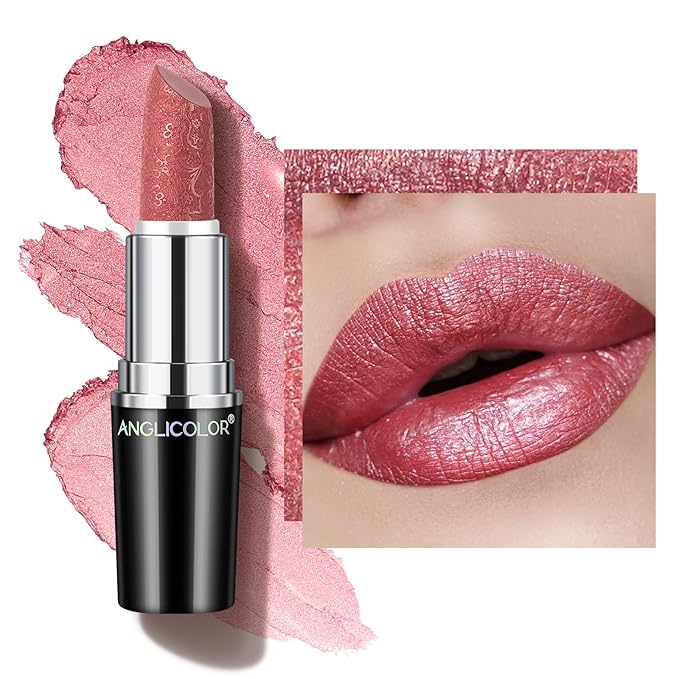 Anglicolor Metallic Pink Lipstick,High Impact Lipcolor Moisturising Creamy Formula Smooth and Non-Sticky,Rose Lipstick For Women Girls,Full-Coverage Lip Color (01 COSMOPOLIS, 4g)