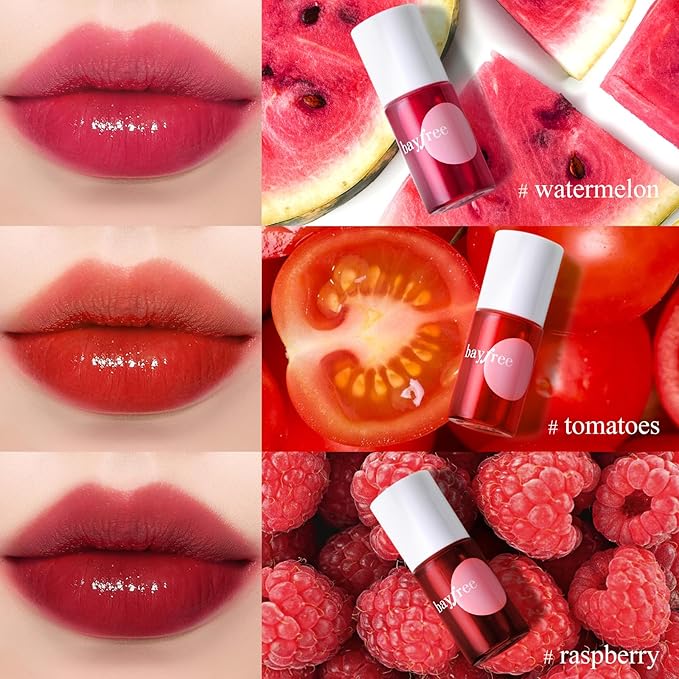 bayfree Lip Tint Stain Set, 3 PCS Korean Water Tint Lightweight Non-sticky, Waterproof Long Lasting Liquid Blush & Lip Stain, Transfer-Proof, Matte Finish Lip Color Makeup (fruit platter)