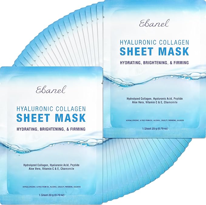 Ebanel 40-Pack Collagen Face Mask with Hyaluronic Acid, Vitamin C, Peptide