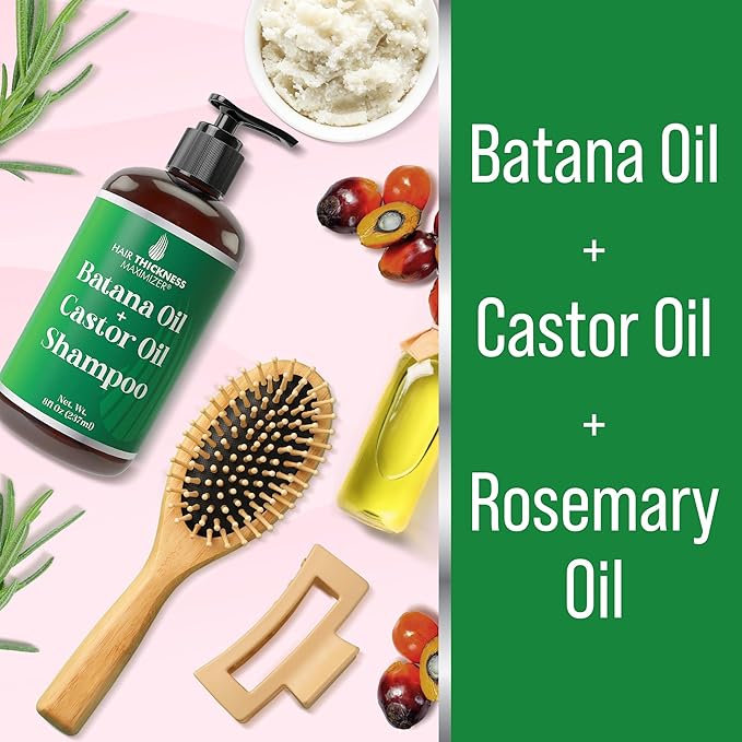 Batana Oil Shampoo for Hair Growth 8oz with Castor, Rosemary Oil to Strengthen, Cleanse & Moisturize Hair without Stripping Natural Oils. Color Safe Batana Shampoo for Women, Men