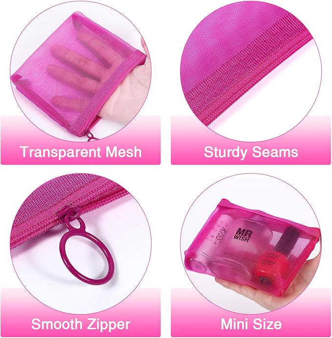 Fassave 8 Pack Mini Zipper Mesh Makeup Bags, Nylon Cosmetic Bags Toiletry Purse Travel Organizer Bags Inside Bag for Office Travel Organization (Widened-Multicolor, M)