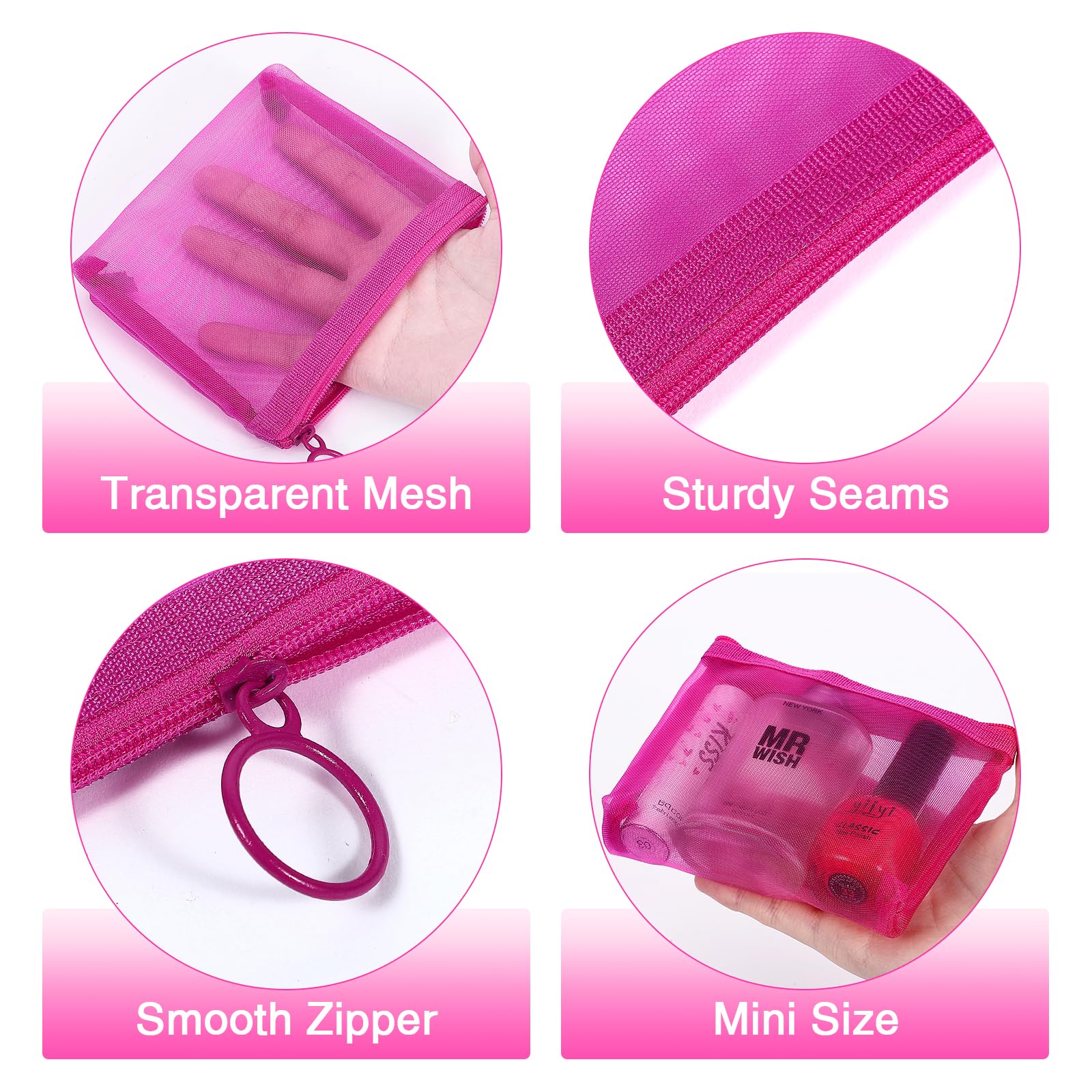 Fassave 8 Pack Mini Zipper Mesh Makeup Bags, Nylon Cosmetic Bags Toiletry Purse Travel Organizer Bags Inside Bag for Office Travel Organization (Widened-Multicolor, S)