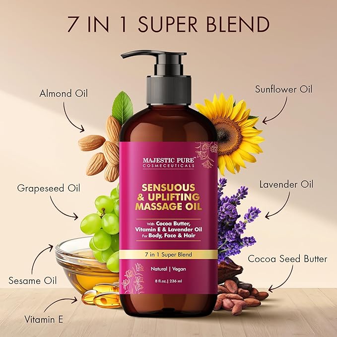 Majestic Pure Cocoa Mint Massage Oil, Cooling Scented Blend, 8 Fl Oz