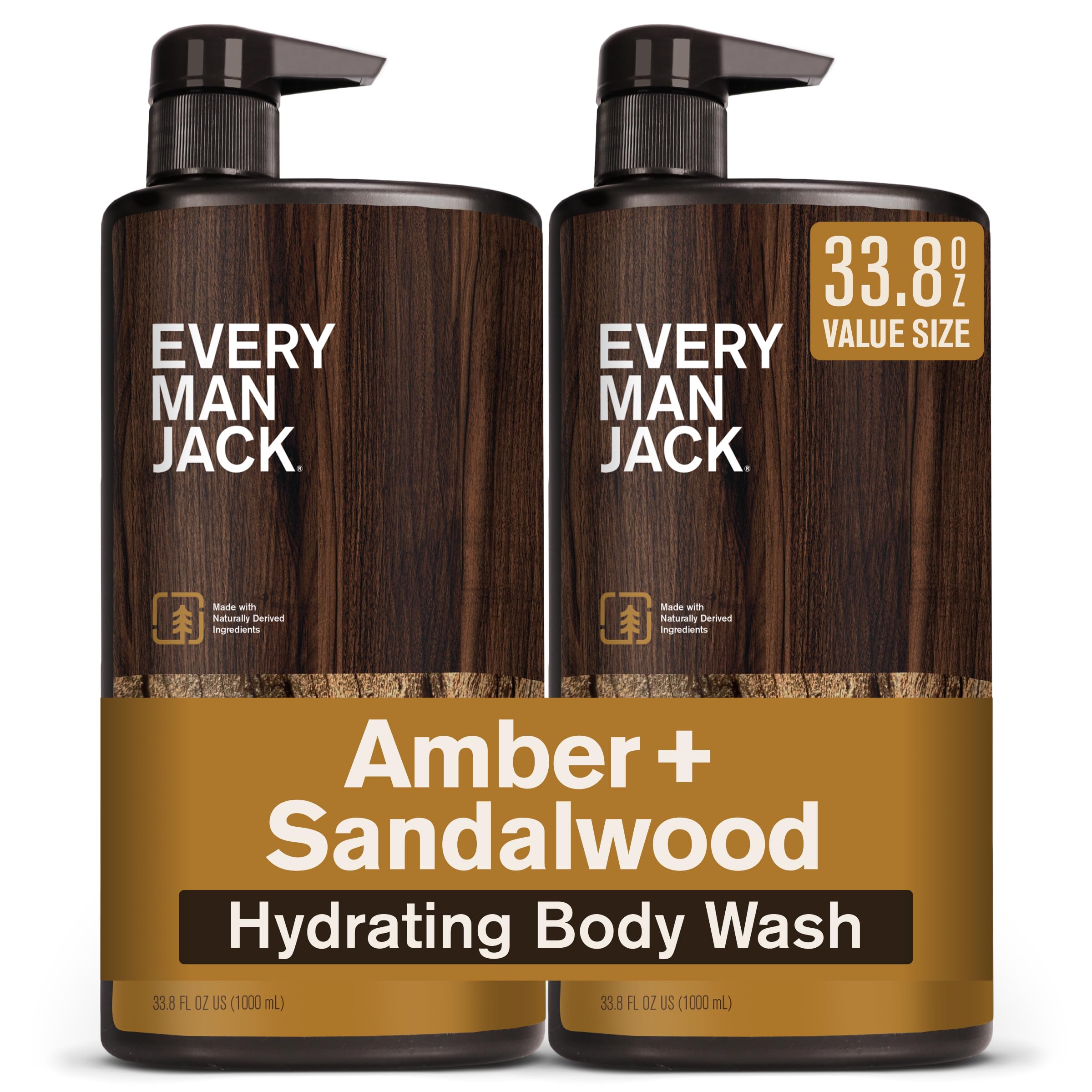 Every Man Jack Hydrating Amber Sandalwood Body Wash for Men, Value 2pk