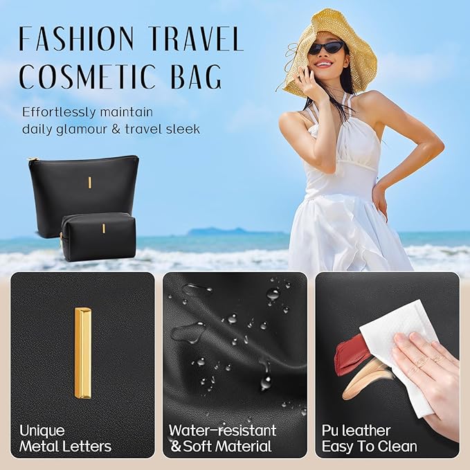 CLOUDWINGS Gifts for Women Girls Personalized Initial Travel Makeup Bag