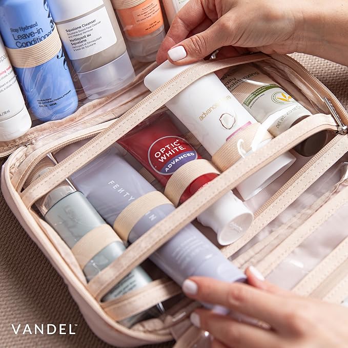 VANDEL Waterproof Hanging Toiletry Bag [TSA-Approved] Hanging Makeup Organizer Bag, Cosmetic Travel Bags for Women, Makeup Case Toiletries Organizer Hygiene Bathroom Shower Caddy - Sand