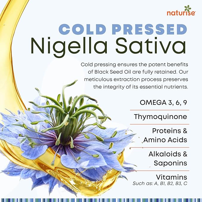 Naturise - Organic Black Seed Oil (Nigella Sativa, Cumin Seed) Cold Pressed Non-GMO, 8 oz Glass Bottle Source of Essential Fatty Acids, Omega 3 6 9'