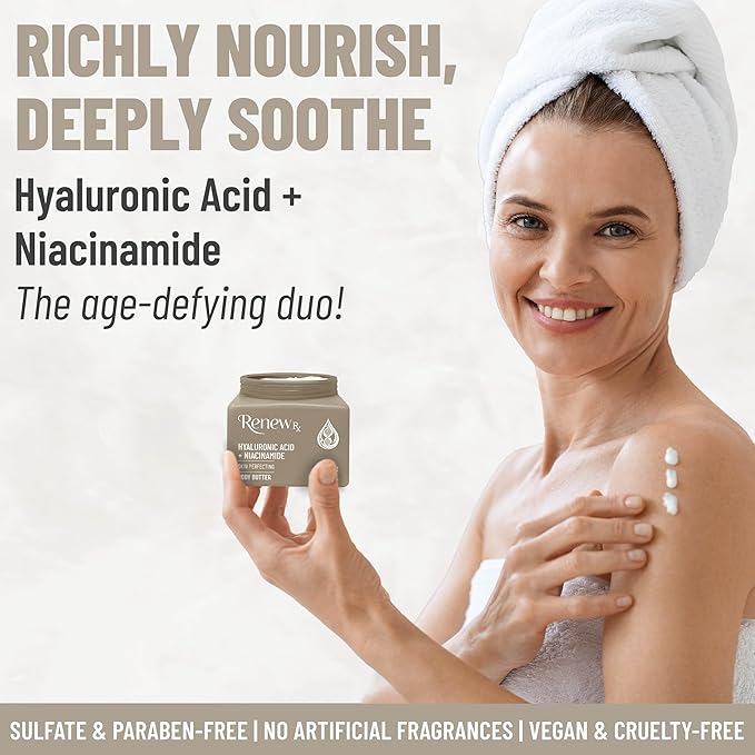 RENEW RX Hyaluronic Acid + Niacinamide Body Butter for Dry Skin, 16 Ounce