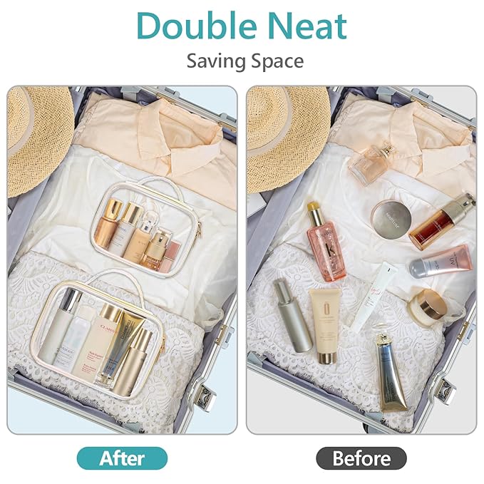 PACKISM Clear Makeup Bag Travel - TSA Approved Toiletry Bag, 2 Pack White