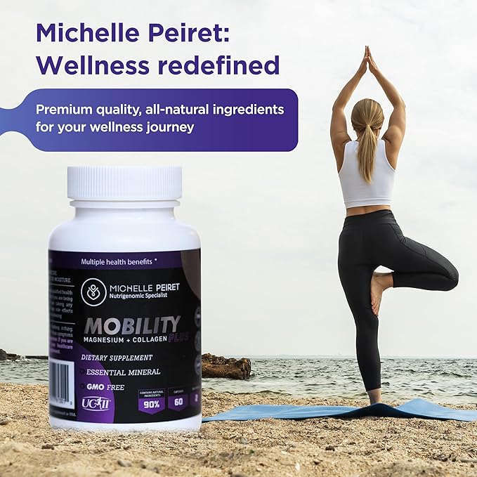 Michelle Peiret Mobility - Magnesium + Collagen Supplement with Hyaluronic Acid & Vitamin C | Supports Bones, Joints & Muscles | Gluten-Free & Non-GMO | 60 Capsules for Men & Women