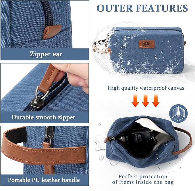 Travel Essentials Canvas Toiletry Makeup Bag Dopp Kit Blue (Initial H)