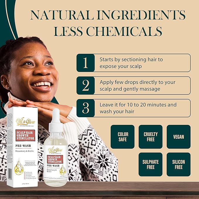 Pre‑Wash Scalp Oil for Dry, Itchy Scalp & Hair Growth | Rosemary, Biotin, Castor Oil | Hydrates, Reduces Flakes & Strengthens Roots | Fragrance‑Free, Lightweight Formula – 2 fl oz