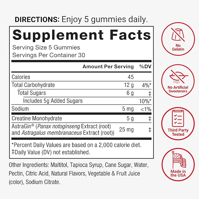 Force Factor Creatine Monohydrate Gummies, NSF Certified