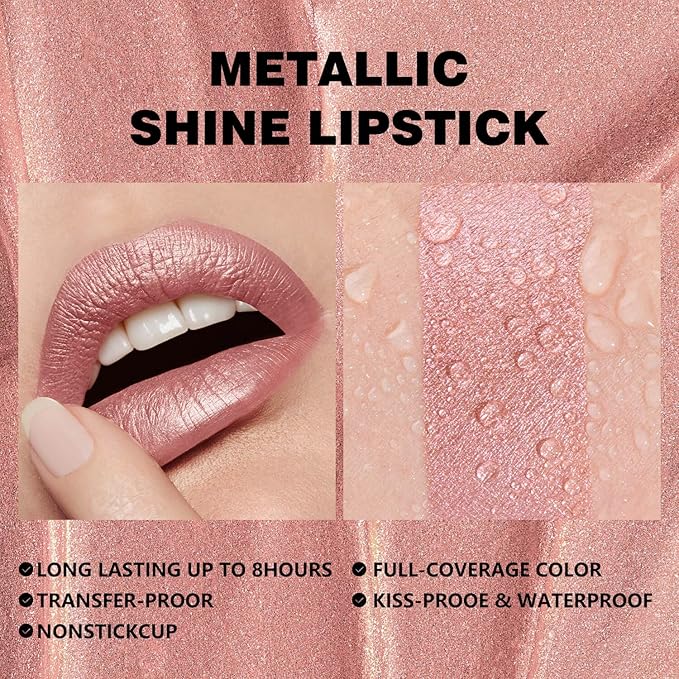 ilembane Nude Pink Metallic Liquid Lipstick Shimmer Long Wear - Sweet Hope