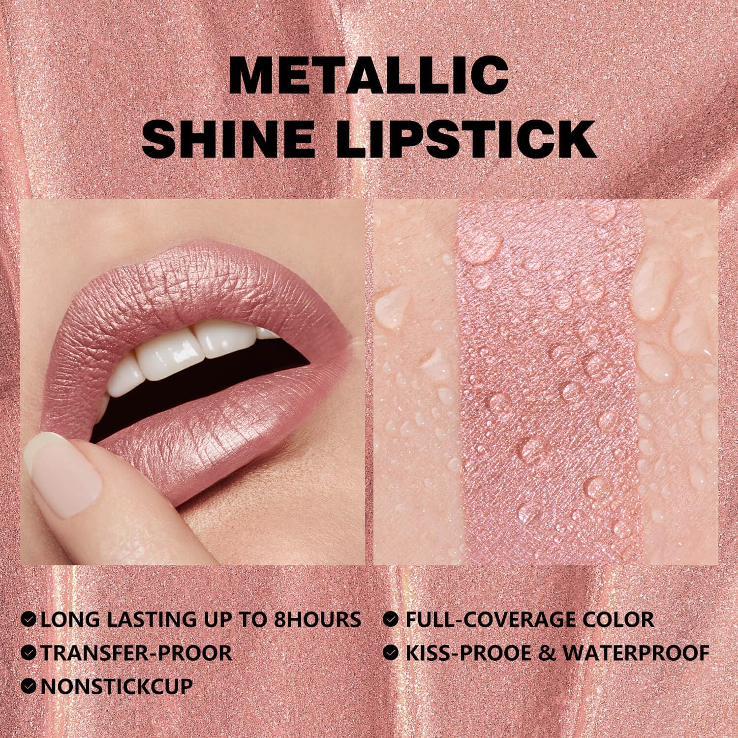 ilembane Nude Pink Metallic Liquid Lipstick Shimmer Long Wear - Sweet Hope