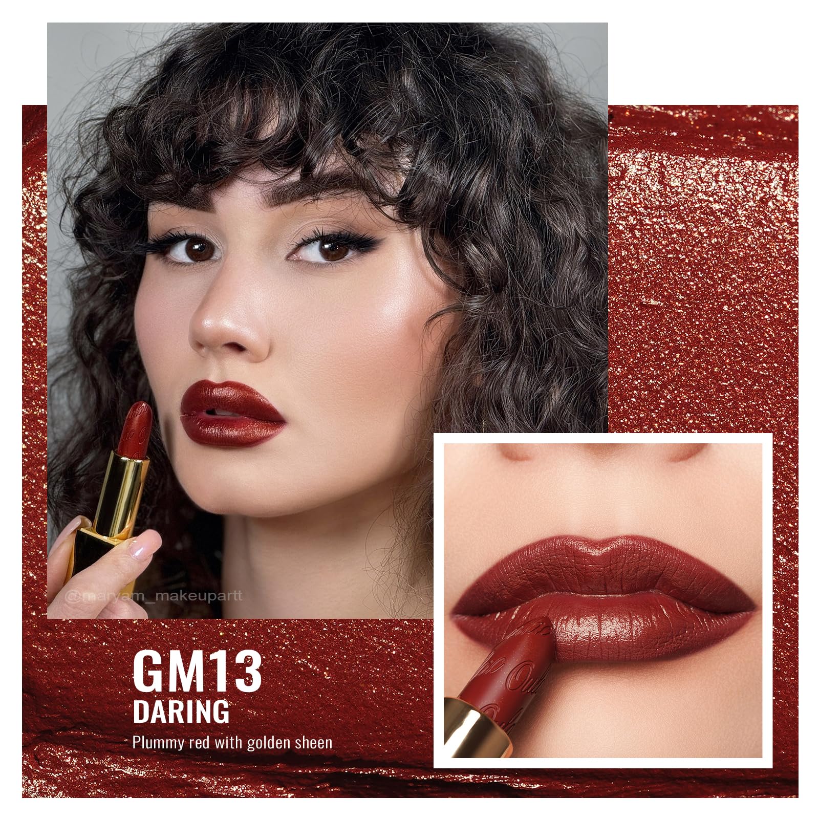 Oulac Matte Plummy Red Lipstick with Glow Metallic Finish - Vegan Lipstick for Women, Creamy Texture, Hydrating Clean Beauty Formula, High-End Magnetic Hook Design, GM13 Daring