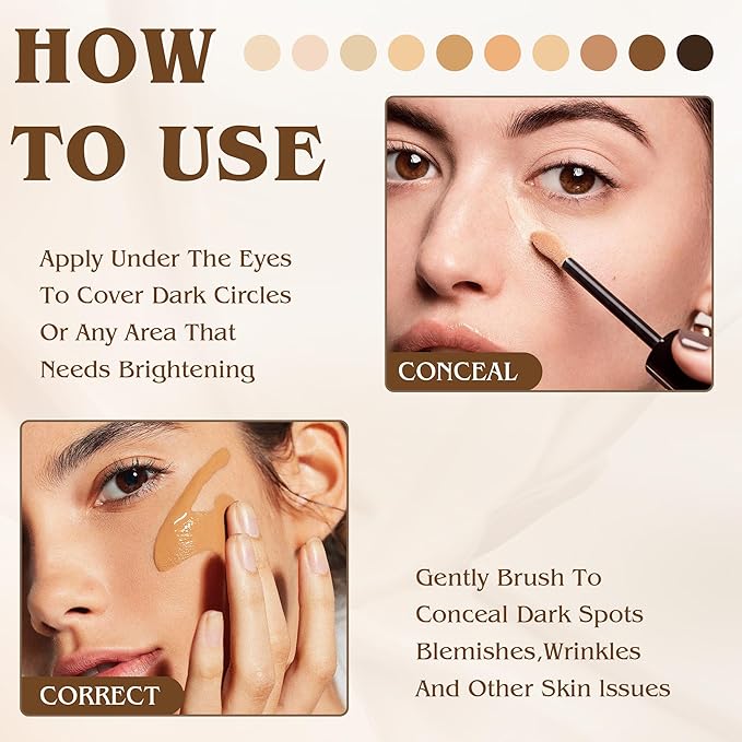 Full Coverage Liquid Concealer, Foundation Makeup for Older Women, Covers Blemishes & Under-Eye Circles, Spots, Matte Finish, Hydrating Primer for Correct, 0.06 fl oz, Vegan & Cruelty-Free A02#Light