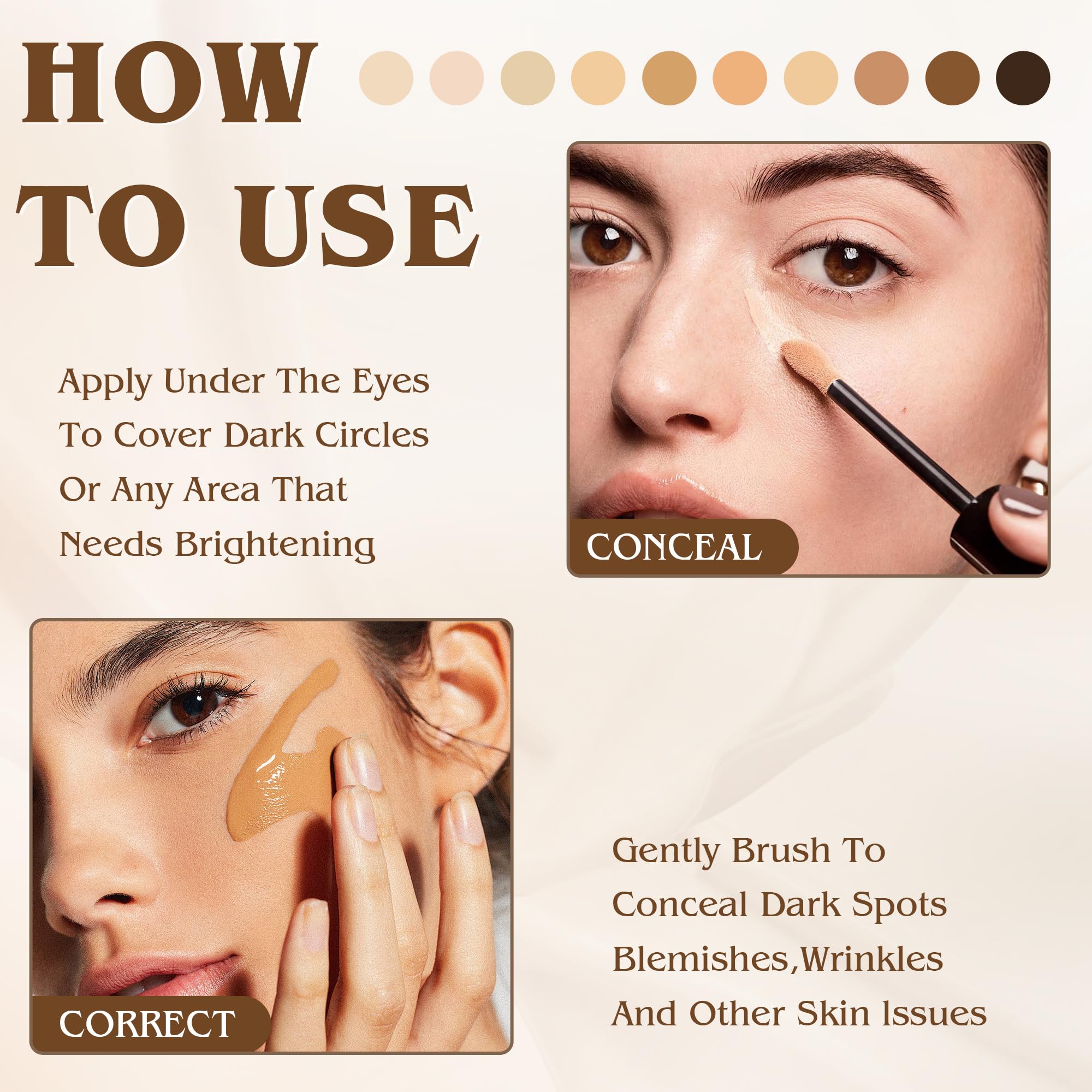 Under Eye Concealer, Full-Coverage Concealer Foundation Makeup for Older Women, Covers Blemishes & Under-Eye Circles, Spots, Matte Finish, Redness & Discoloration, Vegan & Cruelty-Free A10#Deep