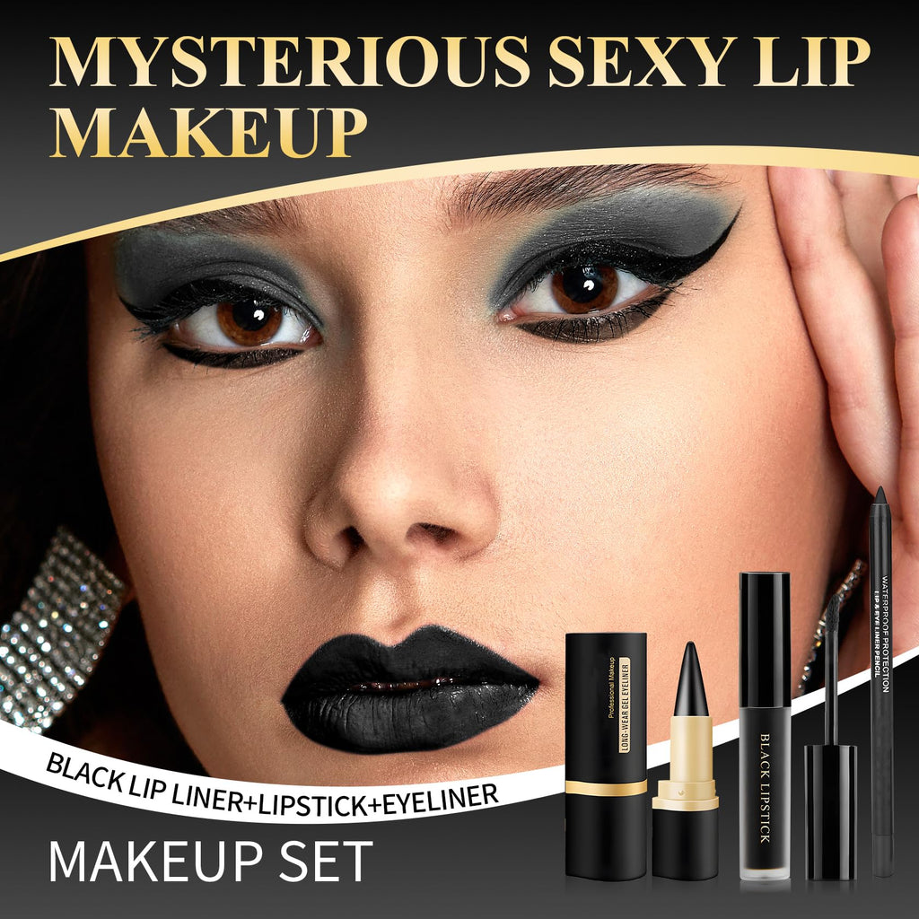 UAOE Black Lipstick Halloween Black Lip Liner Gel Eyeliner Pencil