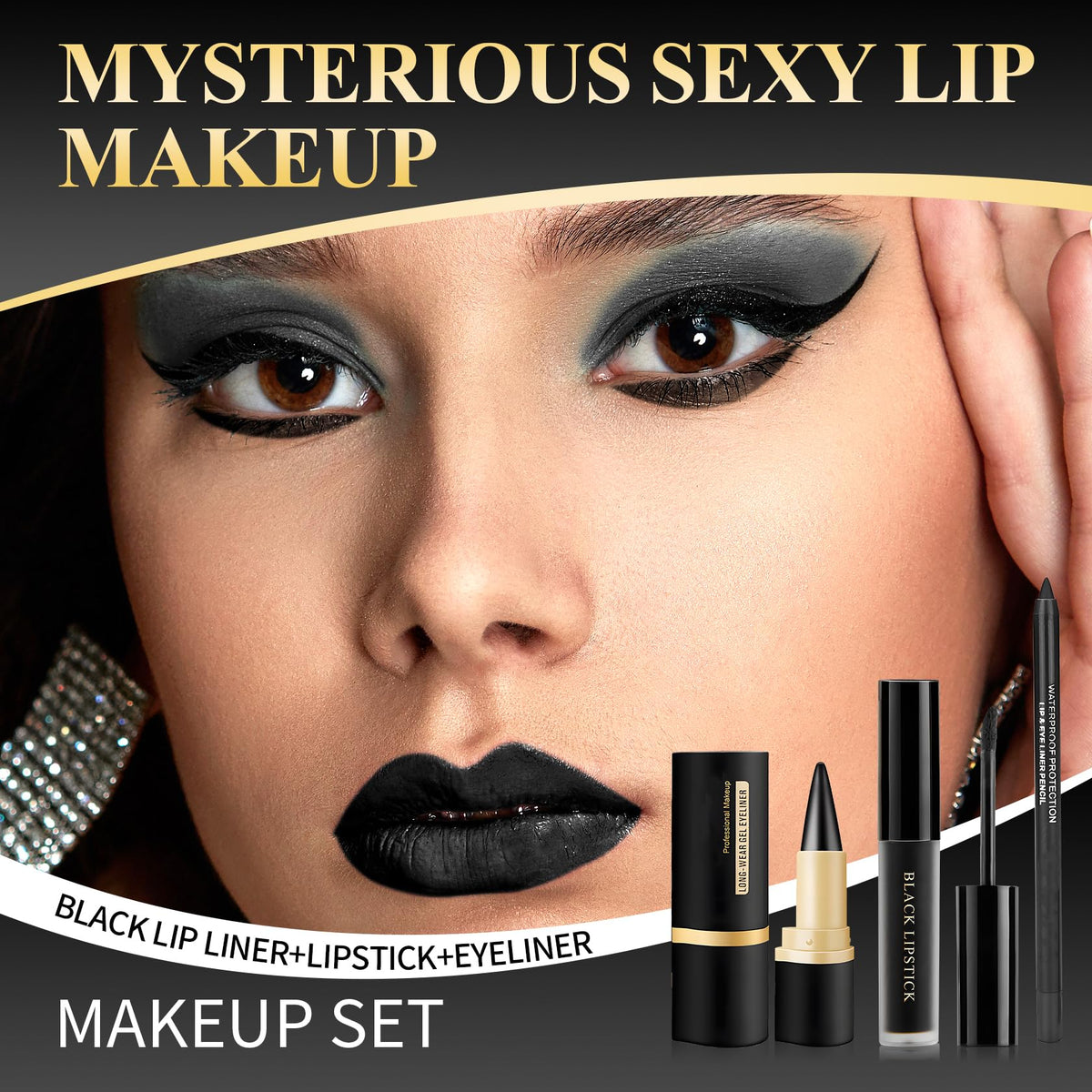 UAOE Black Lipstick Halloween Black Lip Liner Gel Eyeliner Pencil