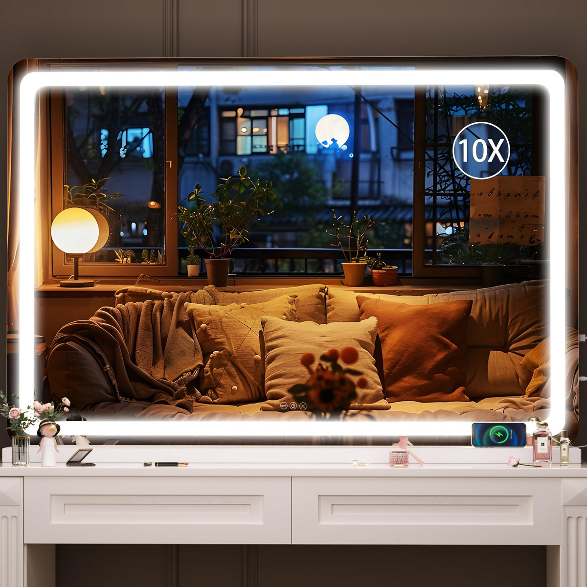Hasipu Vanity Mirror with Lights, 27.6" x 20" LED Makeup Mirror, Lighted Makeup Mirror with Dimmable 3 Modes, Touch Screen Control Vanity Mirror Round Gold