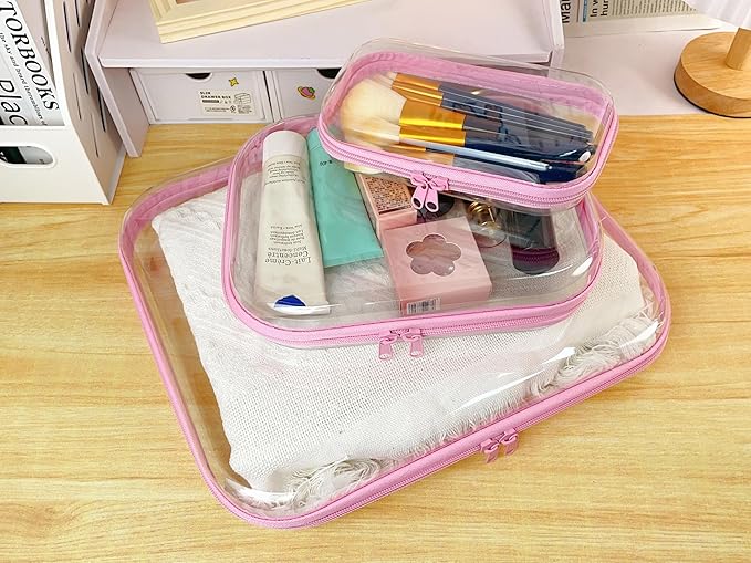 Calantre 6PCS Clear Hard Shell Zipper Case 13.8 * 11.8 * 2 IN (Pink)
