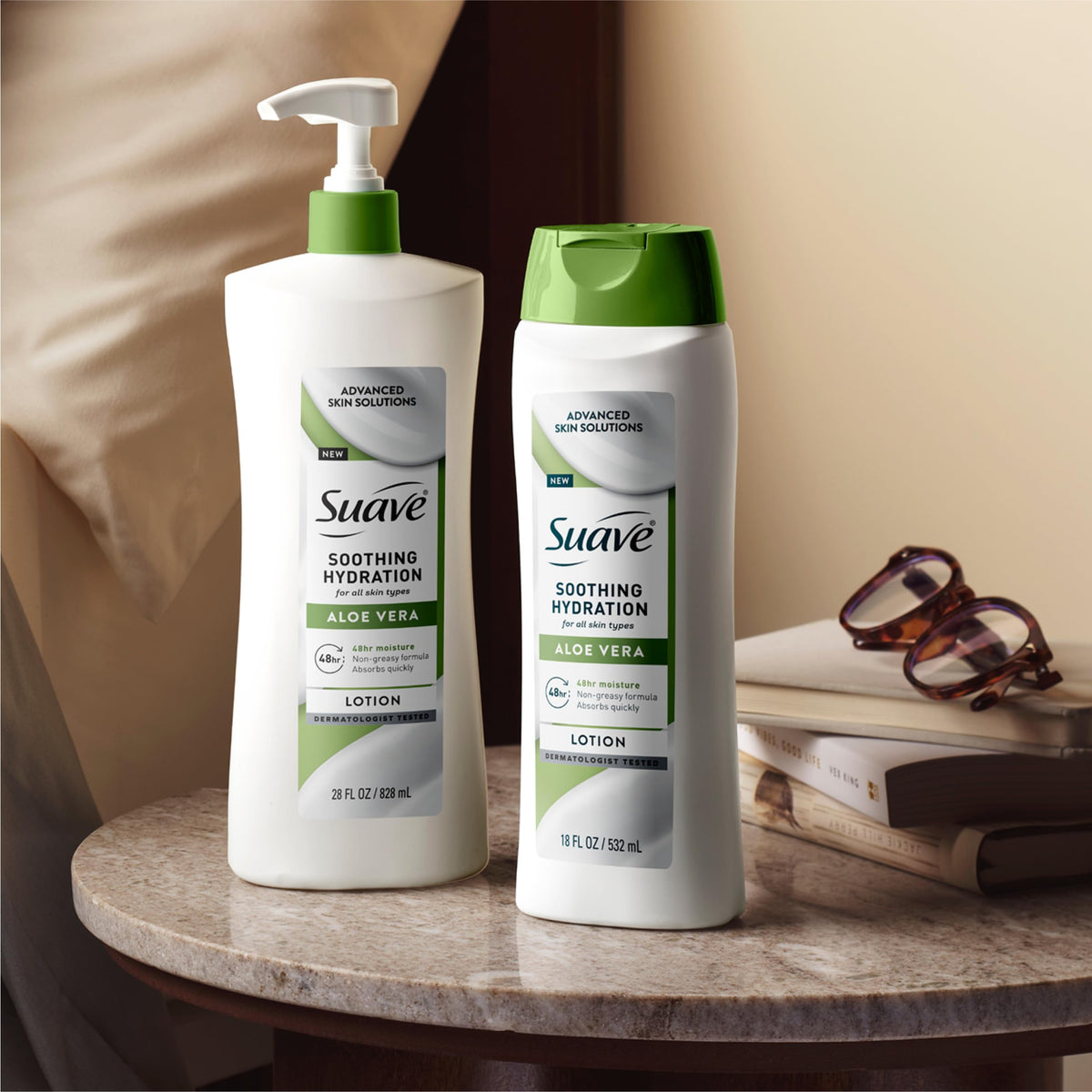 Suave Soothing Hydration Hand & Body Lotion With Aloe Vera Refreshes Dry Skin, Fast Absorbing, Intensive Moisturizing Cream For Women, Non Greasy, Allergen Free, 18 FL OZ, 6 Pack