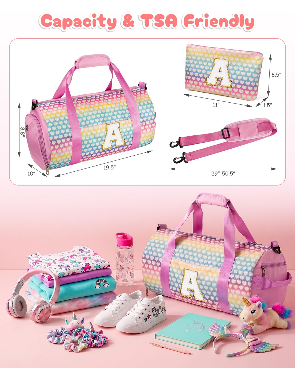 Vogewood Initial Dance Recital Gifts for Girls,Kids Glitter Travel Bag
