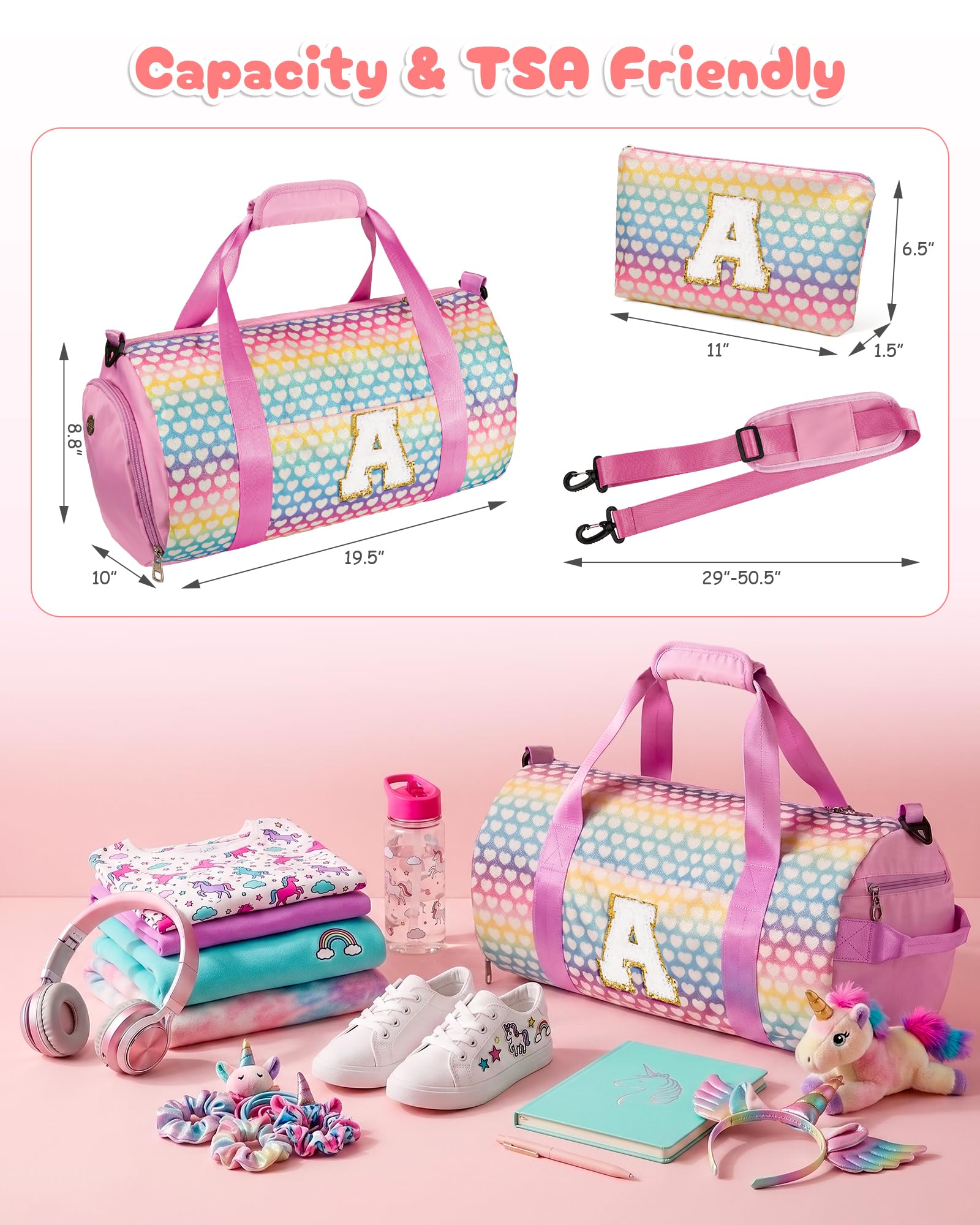 Vogewood Initial Dance Recital Gifts for Girls,Kids Glitter Travel Bag