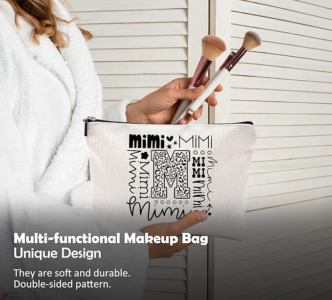 QGFM Mimi Makeup Cosmetic Bag - Mothers Day Gift for Grandma, Best Mimi Ever, Small Makeup Bag for Purse, Grandchildren Gift