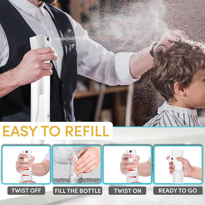 Hula Home Spray Bottle for Hair (10.1oz/300ml) - Continuous Ultra Fine Mist Sprayer – For Hairstyling, Cleaning, Salons, Plants, Essential Oil & More - White