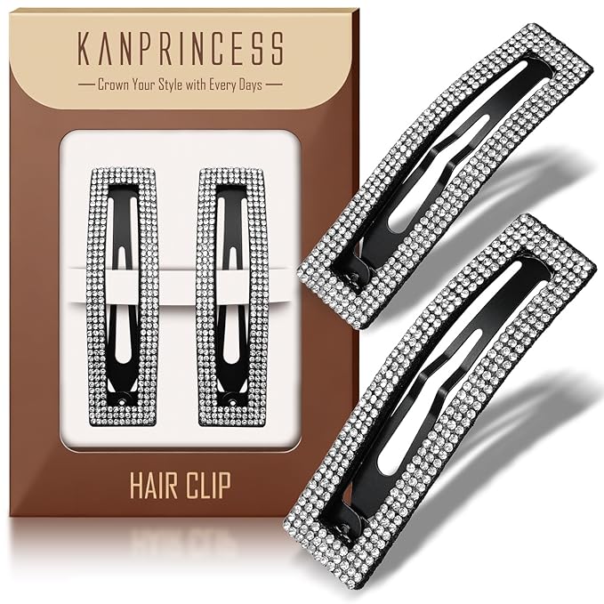 Kanprincess Rhinestone and Crystal Hair Clips 2-Pack, Sparkly Barrettes & Elegant Bling Accessories for Women & Girls(Set1)