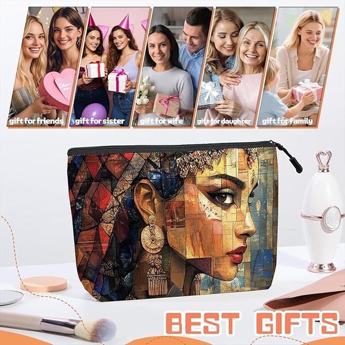 Scribesense Cosmetic Bags Travel Makeup Toilet Case Waterproof Pouch for Women Girls 6.7X9.45inches - Delicate Women in Mosaic Style
