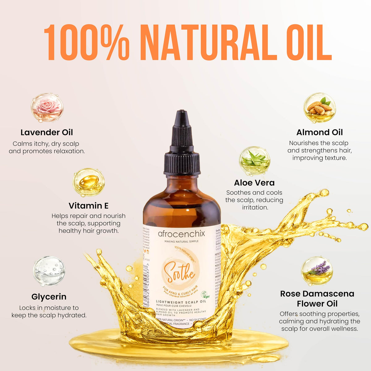 Afrocenchix Soothe Scalp Oil – Growth Oil Treatment for Afro & Curly Hair – Itchy Scalp Relief, Moisture, Vegan – 100ml