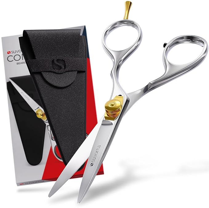 Suvorna Beard Scissors & Mustache Scissors for Men | 5" Small Scissors for Grooming, Trimming, Cutting & Shaping Facial Hair | Japanese Steel Precision Grooming Scissors for Barbers, Home & Salon Use.