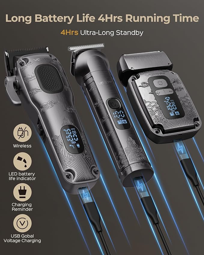 VGRPRO Hair Clippers for Men, Beard Trimmer, Foil Shaver 3-in-1 Clipper Set